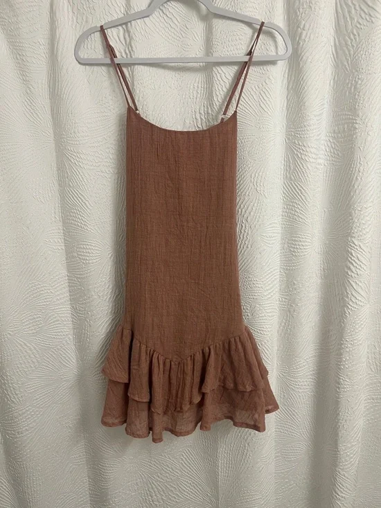 Women's Rust Ruffle Hem Slip Dress - Picture 7 of 7